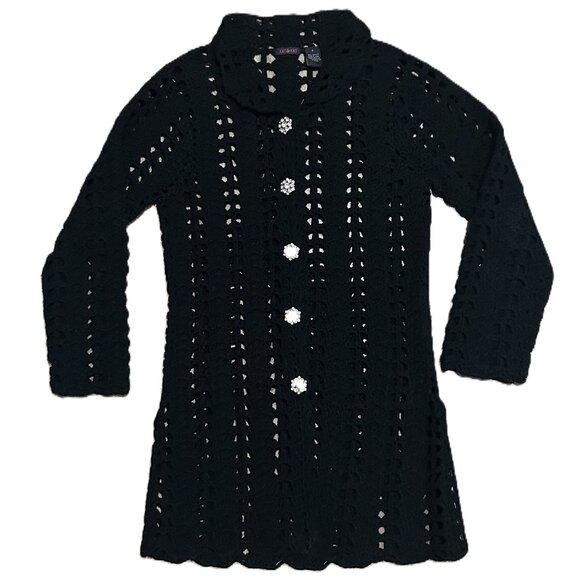 Knit de Knit Crochet Cardigan Rhinestone Buttons Black Size Small Women's - Picture 1 of 16